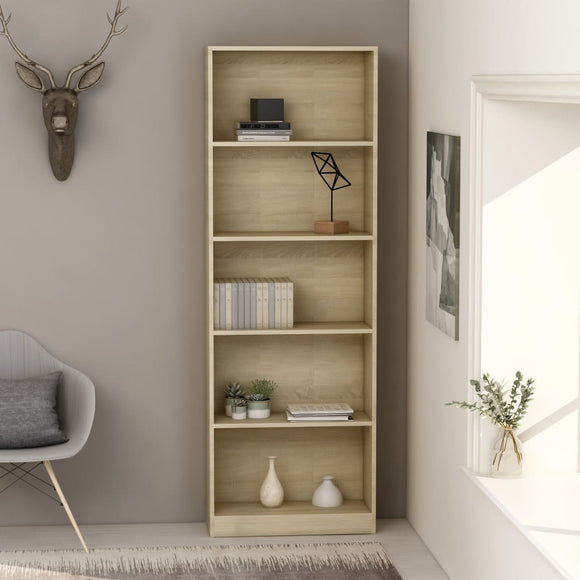 NNEVL 5-Tier Book Cabinet Sonoma Oak 60x24x175 cm Chipboard
