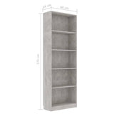 NNEVL 5-Tier Book Cabinet Concrete Grey 60x24x175 cm Chipboard