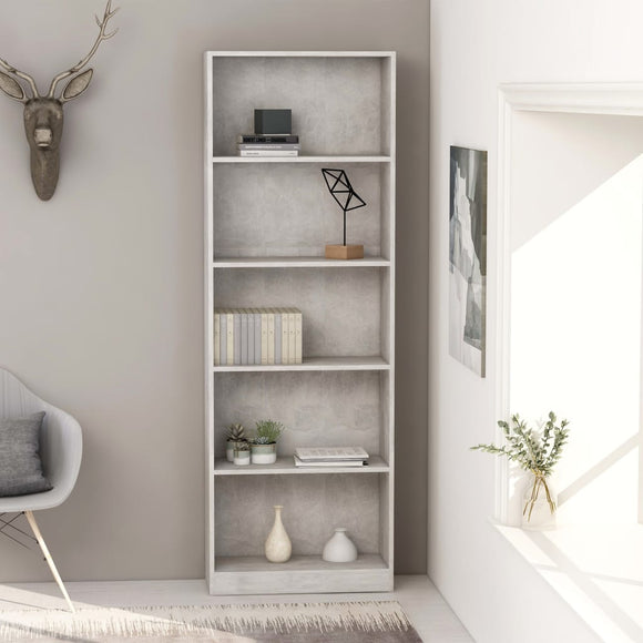 NNEVL 5-Tier Book Cabinet Concrete Grey 60x24x175 cm Chipboard