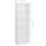 NNEVL 5-Tier Book Cabinet High Gloss White 60x24x175 cm Chipboard