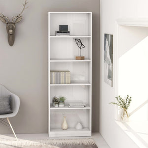 NNEVL 5-Tier Book Cabinet High Gloss White 60x24x175 cm Chipboard