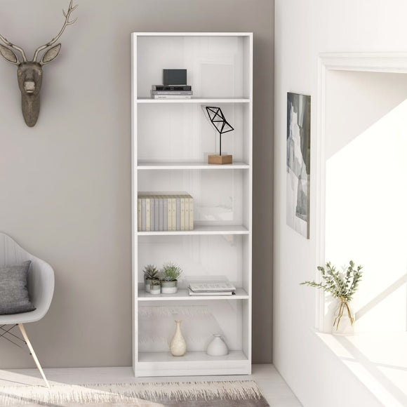 NNEVL 5-Tier Book Cabinet High Gloss White 60x24x175 cm Chipboard