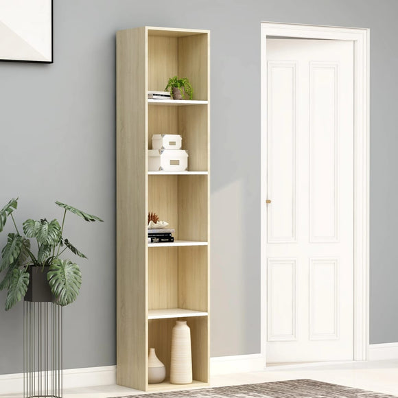 NNEVL Book Cabinet White and Sonoma Oak 40x30x189 cm Chipboard
