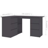 NNEVL Corner Desk Grey 145x100x76 cm Chipboard