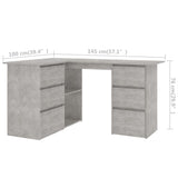 NNEVL Corner Desk Concrete Grey 145x100x76 cm Chipboard