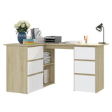 NNEVL Corner Desk White and Sonoma Oak 145x100x76 cm Chipboard