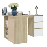 NNEVL Corner Desk White and Sonoma Oak 145x100x76 cm Chipboard