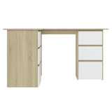 NNEVL Corner Desk White and Sonoma Oak 145x100x76 cm Chipboard