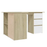 NNEVL Corner Desk White and Sonoma Oak 145x100x76 cm Chipboard
