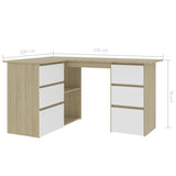 NNEVL Corner Desk White and Sonoma Oak 145x100x76 cm Chipboard