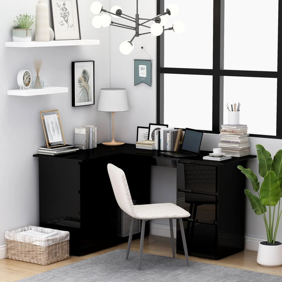 NNEVL Corner Desk High Gloss Black 145x100x76 cm Chipboard