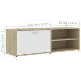NNEVL TV Cabinet White and Sonoma Oak 120x34x37 cm Chipboard