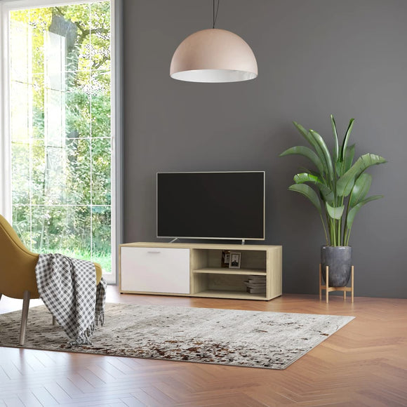 NNEVL TV Cabinet White and Sonoma Oak 120x34x37 cm Chipboard