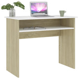 NNEVL Desk White and Sonoma Oak 90x50x74 cm Chipboard