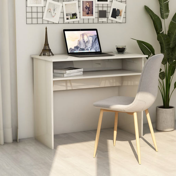 NNEVL Desk High Gloss White 90x50x74 cm Chipboard