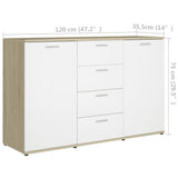 NNEVL Sideboard White and Sonoma Oak 120x35.5x75 cm Engineered Wood