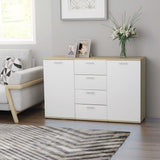 NNEVL Sideboard White and Sonoma Oak 120x35.5x75 cm Engineered Wood
