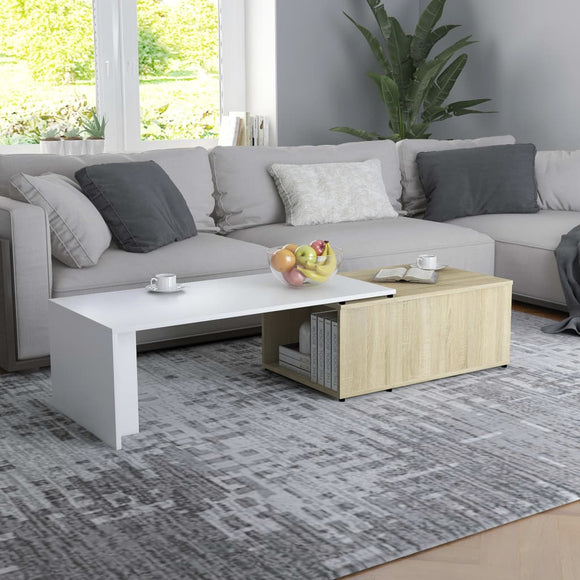 NNEVL Coffee Table White and Sonoma Oak 150x50x35 cm Chipboard