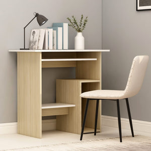 NNEVL Desk White and Sonoma Oak 80x45x74 cm Chipboard