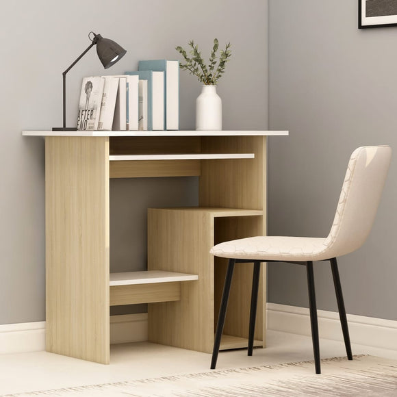NNEVL Desk White and Sonoma Oak 80x45x74 cm Chipboard