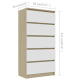 NNEVL Drawer Sideboard White and Sonoma Oak 60x35x121 cm Engineered Wood
