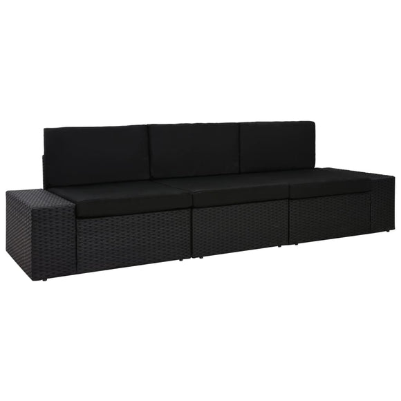 NNEVL Sectional Sofa 3-Seater Poly Rattan Black