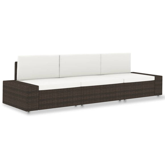 NNEVL Sectional Sofa 3-Seater Poly Rattan Brown