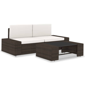 NNEVL 3 Piece Garden Lounge Set Poly Rattan Brown