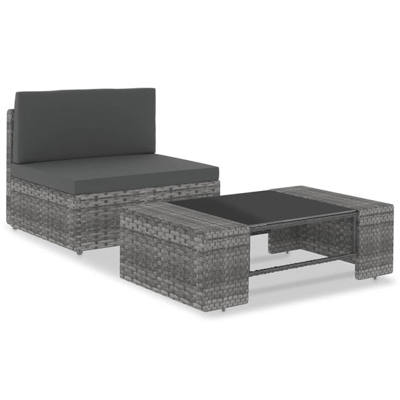NNEVL 2 Piece Garden Lounge Set Poly Rattan Grey