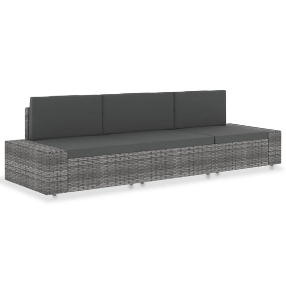 NNEVL Sectional Sofa 3-Seater Poly Rattan Grey