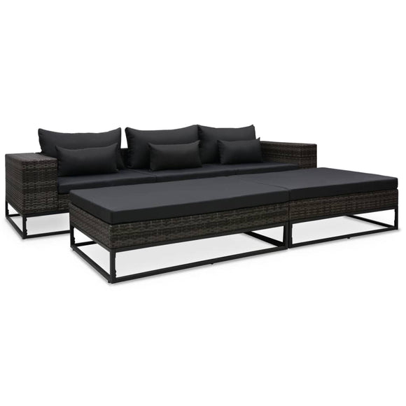 NNEVL 5 Piece Garden Sofa Set with Cushions Poly Rattan Grey