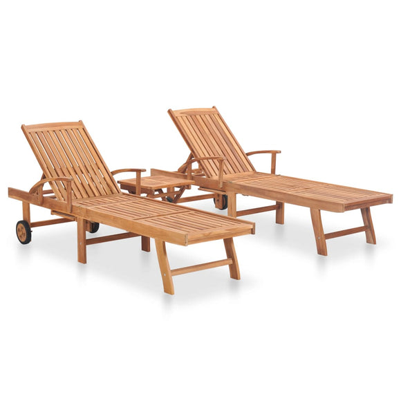 NNEVL Sun Loungers 2 pcs with Table Solid Teak Wood