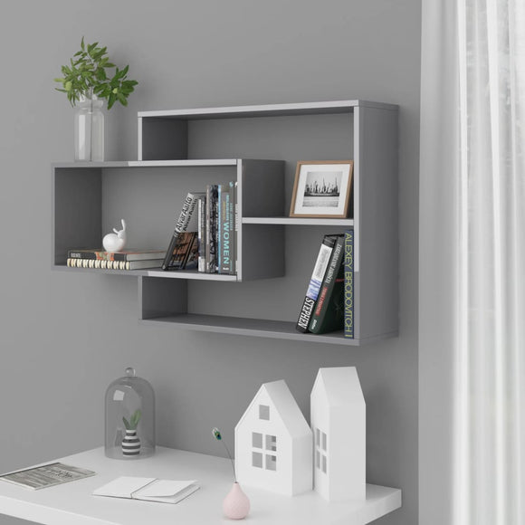 NNEVL Wall Shelves High Gloss Grey 104x20x58.5 cm Engineered Wood