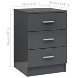 NNEVL Bedside Cabinets 2 pcs High Gloss Grey 38x35x56 cm Engineered Wood