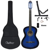 NNEVL 12 Piece Classical Guitar Beginner Set Blue 4/4 39"
