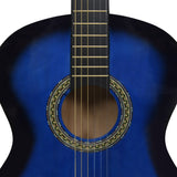 NNEVL 12 Piece Classical Guitar Beginner Set Blue 4/4 39"