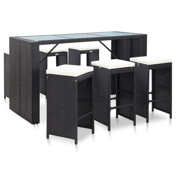 NNEVL 7 Piece Garden Bar Set with Cushions Poly Rattan Black
