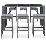 NNEVL 7 Piece Garden Bar Set with Cushions Poly Rattan Grey