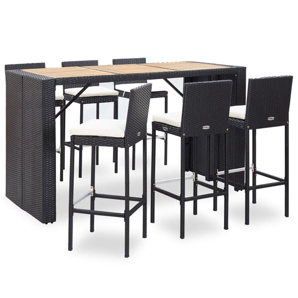 NNEVL 7 Piece Outdoor Bar Set with Cushions Poly Rattan Black