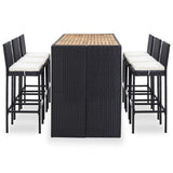 NNEVL 7 Piece Outdoor Bar Set with Cushions Poly Rattan Black