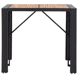 NNEVL 5 Piece Outdoor Bar Set Poly Rattan and Acacia Wood Black