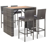 NNEVL 5 Piece Outdoor Bar Set Poly Rattan and Acacia Wood Grey