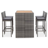 NNEVL 5 Piece Outdoor Bar Set Poly Rattan and Acacia Wood Grey