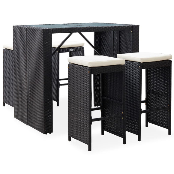 NNEVL 5 Piece Outdoor Bar Set Poly Rattan and Glass Black