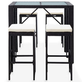 NNEVL 5 Piece Outdoor Bar Set Poly Rattan and Glass Black
