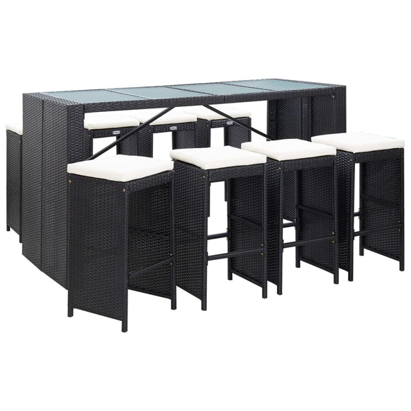 NNEVL 9 Piece Outdoor Bar Set Poly Rattan Black