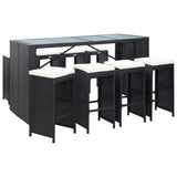 NNEVL 9 Piece Outdoor Bar Set Poly Rattan Black