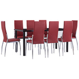 NNEVL 9 Piece Dining Set Faux Leather Red
