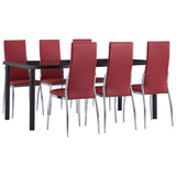 NNEVL 7 Piece Dining Set Faux Leather Red
