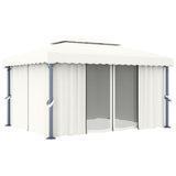 NNEVL Gazebo with Curtain 4x3 m Cream White Aluminium